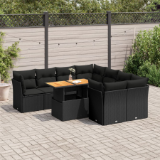 vidaXL 9 részes fekete polyrattan kerti ülőgarnitúra párnákkal kerti bútor