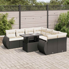 vidaXL 9 részes fekete polyrattan kerti ülőgarnitúra párnákkal kerti bútor