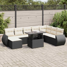 vidaXL 9 részes fekete polyrattan kerti ülőgarnitúra párnákkal kerti bútor