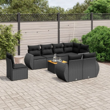 vidaXL 9 részes fekete polyrattan kerti ülőgarnitúra párnákkal kerti bútor