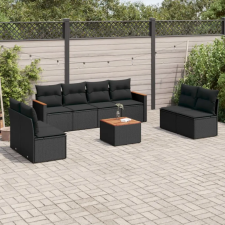 vidaXL 9 részes fekete polyrattan kerti ülőgarnitúra párnákkal kerti bútor