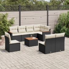 vidaXL 9 részes fekete polyrattan kerti ülőgarnitúra párnákkal kerti bútor