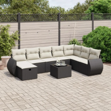 vidaXL 9 részes fekete polyrattan kerti ülőgarnitúra párnákkal kerti bútor