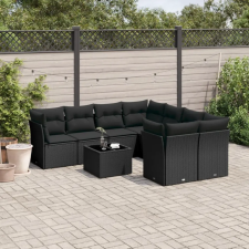 vidaXL 9 részes fekete polyrattan kerti ülőgarnitúra párnákkal kerti bútor