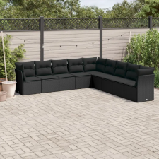 vidaXL 9 részes fekete polyrattan kerti ülőgarnitúra párnákkal kerti bútor