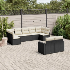 vidaXL 9 részes fekete polyrattan kerti ülőgarnitúra párnákkal kerti bútor