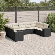 vidaXL 9 részes fekete polyrattan kerti ülőgarnitúra párnákkal kerti bútor
