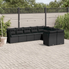 vidaXL 9 részes fekete polyrattan kerti ülőgarnitúra párnákkal kerti bútor