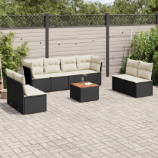 vidaXL 9 részes fekete polyrattan kerti ülőgarnitúra párnákkal kerti bútor