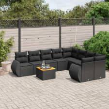vidaXL 9 részes fekete polyrattan kerti ülőgarnitúra párnákkal kerti bútor