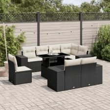 vidaXL 9 részes fekete polyrattan kerti ülőgarnitúra párnákkal kerti bútor