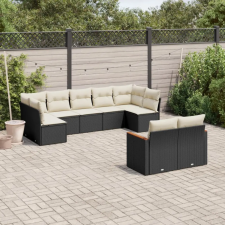 vidaXL 9 részes fekete polyrattan kerti ülőgarnitúra párnákkal kerti bútor