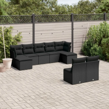 vidaXL 9 részes fekete polyrattan kerti ülőgarnitúra párnákkal kerti bútor