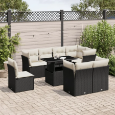 vidaXL 9 részes fekete polyrattan kerti ülőgarnitúra párnákkal kerti bútor