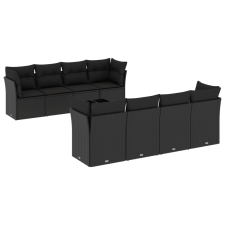 vidaXL 9 részes fekete polyrattan kerti ülőgarnitúra párnákkal (3217305) kerti bútor