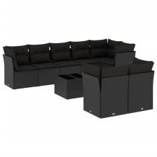 vidaXL 9 részes fekete polyrattan kerti ülőgarnitúra párnákkal (3217915) kerti bútor
