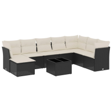 vidaXL 9 részes fekete polyrattan kerti ülőgarnitúra párnákkal (3218056) kerti bútor