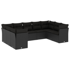 vidaXL 9 részes fekete polyrattan kerti ülőgarnitúra párnákkal (3218125) kerti bútor