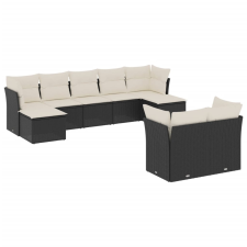 vidaXL 9 részes fekete polyrattan kerti ülőgarnitúra párnákkal (3218306) kerti bútor