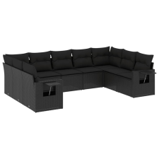 vidaXL 9 részes fekete polyrattan kerti ülőgarnitúra párnákkal (3220594) kerti bútor