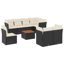vidaXL 9 részes fekete polyrattan kerti ülőgarnitúra párnákkal (3223739) kerti bútor