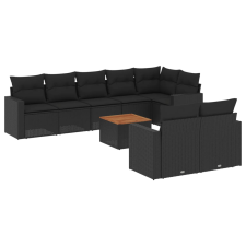 vidaXL 9 részes fekete polyrattan kerti ülőgarnitúra párnákkal (3224207) kerti bútor