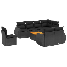vidaXL 9 részes fekete polyrattan kerti ülőgarnitúra párnákkal (3225096) kerti bútor