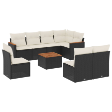 vidaXL 9 részes fekete polyrattan kerti ülőgarnitúra párnákkal (3226049) kerti bútor