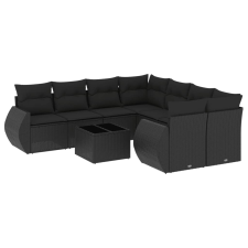 vidaXL 9 részes fekete polyrattan kerti ülőgarnitúra párnákkal (3253492) kerti bútor