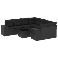 vidaXL 9 részes fekete polyrattan kerti ülőgarnitúra párnákkal (3254692) kerti bútor