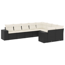 vidaXL 9 részes fekete polyrattan kerti ülőgarnitúra párnákkal (3255373) kerti bútor