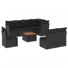 vidaXL 9 részes fekete polyrattan kerti ülőgarnitúra párnákkal (3256013) kerti bútor