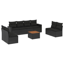 vidaXL 9 részes fekete polyrattan kerti ülőgarnitúra párnákkal (3256412) kerti bútor