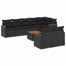 vidaXL 9 részes fekete polyrattan kerti ülőgarnitúra párnákkal (3258555) kerti bútor