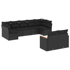 vidaXL 9 részes fekete polyrattan kerti ülőgarnitúra párnákkal (3258688) kerti bútor