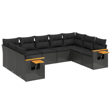 vidaXL 9 részes fekete polyrattan kerti ülőgarnitúra párnákkal (3259514) kerti bútor