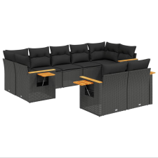 vidaXL 9 részes fekete polyrattan kerti ülőgarnitúra párnákkal (3259528) kerti bútor
