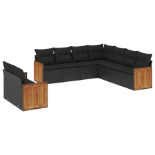 vidaXL 9 részes fekete polyrattan kerti ülőgarnitúra párnákkal (3260179) kerti bútor