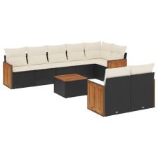 vidaXL 9 részes fekete polyrattan kerti ülőgarnitúra párnákkal (3260236) kerti bútor