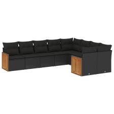 vidaXL 9 részes fekete polyrattan kerti ülőgarnitúra párnákkal (3260382) kerti bútor