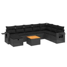 vidaXL 9 részes fekete polyrattan kerti ülőgarnitúra párnákkal (3264982) kerti bútor