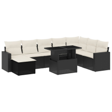 vidaXL 9 részes fekete polyrattan kerti ülőgarnitúra párnákkal (3267466) kerti bútor