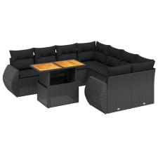 vidaXL 9 részes fekete polyrattan kerti ülőgarnitúra párnákkal (3272119) kerti bútor