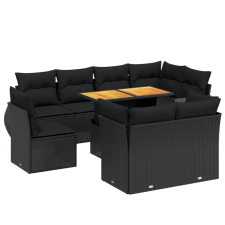 vidaXL 9 részes fekete polyrattan kerti ülőgarnitúra párnákkal (3272287) kerti bútor