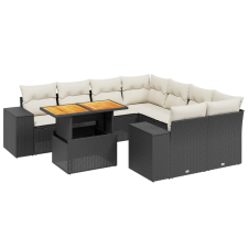 vidaXL 9 részes fekete polyrattan kerti ülőgarnitúra párnákkal (3272561) kerti bútor