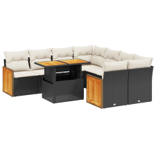 vidaXL 9 részes fekete polyrattan kerti ülőgarnitúra párnákkal (3273884) kerti bútor