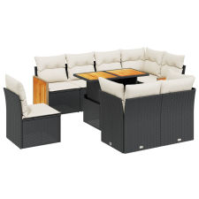 vidaXL 9 részes fekete polyrattan kerti ülőgarnitúra párnákkal (3274052) kerti bútor