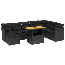 vidaXL 9 részes fekete polyrattan kerti ülőgarnitúra párnákkal (3275512) kerti bútor
