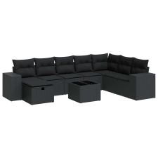 vidaXL 9 részes fekete polyrattan kerti ülőgarnitúra párnákkal (3325741) kerti bútor