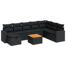 vidaXL 9 részes fekete polyrattan kerti ülőgarnitúra párnákkal (3325800) kerti bútor